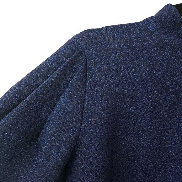 PatBo mock neck sweater sparkly lurex navy turtleneck knit top blouson sleeve M - Picture 4 of 10